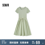 森馬連衣裙女修身收腰夏季假兩件圓領(lǐng)拼接針織長裙101324114016