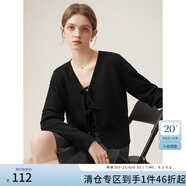 范思藍恩減齡甜美毛針織衫女春裝蝴蝶結系帶V領針織開衫24FS11151 黑色 XL