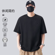 倉石一樹(shù) KAZUKI KURAISHI潮牌冰絲白色短袖t恤男夏季新款液氨棉刺繡寬松圓領(lǐng)休閑透氣上衣 黑色 M 【100-125斤】