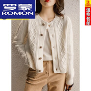 羅蒙（ROMON）羊毛針織開衫女25年秋冬季新款時(shí)尚洋氣女短款外套寬松加厚毛衣 白色 XL