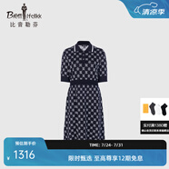 比音勒芬（Biemlfdlkk）【棉彈針織】春夏季女士裙子復(fù)古菱形格BG老花polo領(lǐng)短袖連衣裙 25藏青色 XL