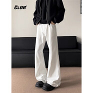 CLOR秋冬彎刀微喇牛仔褲男cleanfit美式寬松百搭直筒長(cháng)褲NZ15白色XL