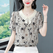 宜惜綺 雪紡衫女短袖2025夏季新款時(shí)尚寬松上衣女士遮肚碎花洋氣小衫 梅花鹿 1551 4XL 【145-160斤】