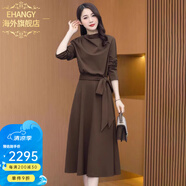 Ehangy國際大牌女裝高端輕奢新款連衣裙夏季高級感時尚上檔次假兩件套裝 咖色【高端禮盒】 M