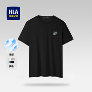 HLA海瀾之家t恤男夏季精致刺繡印花涼感短袖T恤男圓領(lǐng)上衣易穿搭半袖 黑色Q3 -涼感 2XL 185/100A