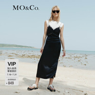 MO&Co.連衣裙夏真兩件蕾絲胸衣吊帶開叉長裙附寬肩無袖T恤摩安珂 黑色 XS 155
