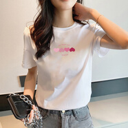 南極人新品正肩黑色愛(ài)心短袖t恤女夏2024新款寬松純棉上衣體恤衫 白色(圓領(lǐng)) S