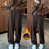 啄木鳥(niǎo)彎刀香蕉褲女2025新款運動(dòng)褲春秋褲子闊腿褲秋冬鐮刀褲休閑褲衛褲 咖色 加絨 L 28__建議106-115斤