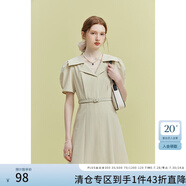 范思藍(lán)恩23FS12427法式翻領(lǐng)收腰氣質(zhì)通勤感小眾設(shè)計(jì)連衣裙夏新款 黃卡其 M