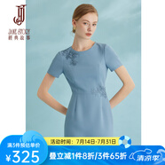 經(jīng)典故事（JANE STORY）簡約氣質(zhì)收腰繡花雪紡連衣裙女夏季2025新款高端中國風(fēng)修身裙子 淺藍(lán)色（偏小建議拍大一碼） XL