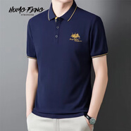 悍風(fēng)（HUMGFENG）品牌純棉短袖Polo衫2025夏季新款男士翻領(lǐng)刺繡休閑大碼t恤長(cháng)袖潮 藏青色短袖 XL 175建議135-155斤