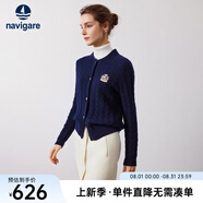 Navigare意大利小帆船女士毛衣秋冬季新款純綿羊毛長袖開衫通勤保暖外套男 海軍藍 L