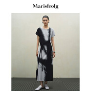 Marisfrolg【藝術(shù)家靈感】瑪絲菲爾2025夏季新款原創(chuàng)手繪印花短袖連衣裙 黑色 L