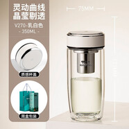 萬象（WANXIANG）雙層鵝蛋玻璃杯帶濾網(wǎng)防燙高顏值車載茶杯 201-300ml V270-乳白色-350ml