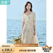 茵曼（INMAN）文藝清新連衣裙2025夏季女裝新款花邊桃心領(lǐng)收腰泡泡袖長裙 悠蘭杏 M