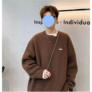 POUM男裝聯(lián)名日系簡約圓領(lǐng)毛衣男秋季懶慵風(fēng)寬松復(fù)古麻花針織衫男士 BNGYL-M23棕色 XL