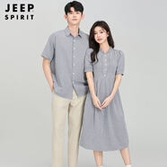 JEEP SPIRIT情侶裝春夏季2025新款套裝女格子連衣裙男襯衫不一樣一裙一衣 格子 M 男 100-120斤