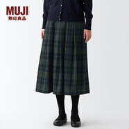 無印良品 MUJI 女式 羊毛混 抽褶裙 半身長裙秋冬季 百褶裙 BEK44A2A 炭灰色格紋 M