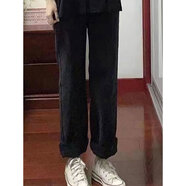 麥潮尚美式重工做舊水洗貼布工裝牛仔褲男女高街小眾闊腿vibe微喇長褲子 黑色 基礎(chǔ)款 XS