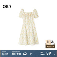 森馬（Semir）連衣裙女方領(lǐng)雪紡裙溫柔少女感夏季俏皮泡泡袖肌理碎花裙森系 白黃色調(diào)00313 XL
