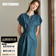 ROEYSHOUSE羅衣氣質(zhì)盤(pán)扣收腰連衣裙初夏新款時(shí)尚孔雀藍(lán)修身中長(zhǎng)裙10316 孔雀藍(lán) 2XL