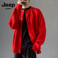 JEEP SPIRIT開衫毛衣外套男紅色個性麻花青少年學(xué)生2025秋冬裝情侶針織線衣服 7001紅色 (正版高品質(zhì)) M