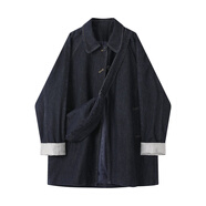 ANGEL MOOD春秋新款港風(fēng)復古中長(cháng)款牛仔風(fēng)衣外套女春秋寬松休閑獨特氣質(zhì)女裝 牛仔色 固色配包包 加厚 M