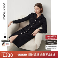 朗姿棉質(zhì)復古小香風(fēng)高級感顯瘦裙子冬季新款法式通勤連衣裙 黑色 M