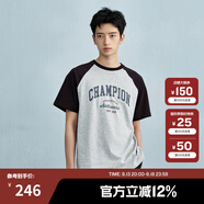 Champion【王俊凱同款】冠軍短袖插肩袖情侶款25夏季新款復古純棉T恤 黑色灰色拼接 2XL