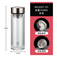 明霞雙層純鈦玻璃杯男女士高檔泡茶杯家用茶水分離水杯子本色320ml