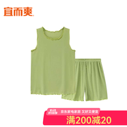 宜而爽女士舒適寬松居家服裝短袖背心T恤短褲家居服女可外穿吊帶裙 背心套裝-淺綠 XL(170)