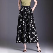 2025年新款國色天香裙褲休閑褲女半身裙寬松顯瘦洋氣大擺防曬褲裙 黑底玉蘭花 XL (建議120-140斤)