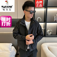 啄木鳥(niǎo)（TUCANO）韓版綠色外套男春秋季修身短款潮牌痞帥夾克上衣休閑立領(lǐng)工裝男裝 黑色 M 95-105斤