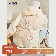 FILA斐樂(lè )官方女裝外套秋季上衣多彩潮流加絨保暖開(kāi)衫連帽小熊外套 奶鹽白-F51W138599FIV(加絨) 160/80A/S