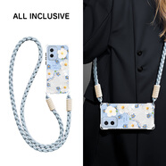 莓努 適用oppoA36手機殼新款掛脖a35可背斜挎掛繩A33硅膠a33M油畫(huà)碎花藍a32四角防摔女保護套 透明-油畫(huà)碎花藍-掛件B186 oppoA32