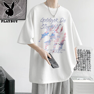 花花公子300G重磅純棉短袖T恤男生夏季爪印設(shè)計(jì)感半袖潮牌體恤寬松打底衫 白色 M 【建議105-120斤】