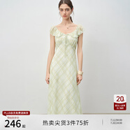自巧小個(gè)子紅色雪紡格紋連衣裙女2025夏裝新款掐腰裙度假風(fēng)長(zhǎng)裙子 藍(lán)綠格 XS （尺碼：2）