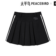太平鳥女裝半身裙冬季學院風撞邊百褶裙高腰短裙 黑色 L