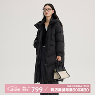 艾萊依（ERAL）羽絨服女士溫暖連帽長款羽絨服女冬季設計感鴨絨外套 炭黑-升級款-修身版 S 155【建議90-120斤】