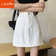 紅蜻蜓 高腰牛仔半身裙早2025年春夏季新款a字復古夏裝包臀短裙子 牛仔半裙白色 M