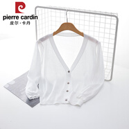 皮爾卡丹（pierre cardin）冰絲夏季薄款外披防曬衣空調(diào)衫針織衫女開衫短款七分袖小披肩外套 白色 M 70-90斤