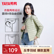 鴨鴨（YAYA）佟麗婭同款輕薄羽絨服女新款冬季短款圓領(lǐng)內(nèi)膽修身時尚薄外套KXM 抹茶綠【女款無領(lǐng)】 M