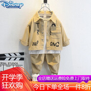 迪士尼（Disney）男童秋裝套裝童裝新款春秋兒童服裝小男孩衣服1歲寶寶秋季三件套5 卡其色 休閑字母三件套 100 建議2-3歲 體重25-30斤