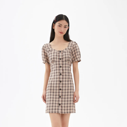 美特斯邦威（Meters Bonwe）格紋連衣裙女夏季舒適時尚校園風(fēng)高腰女士裙子 A款-咖色組 S 155 80A