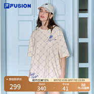 FILA FUSION斐樂潮牌情侶款針織短袖衫2025春新款休閑寬松純棉T恤 麥乳色-BG XS （160/84A/XS）