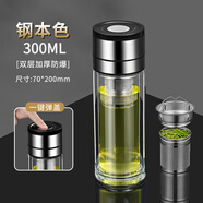 ZSR高硼硅雙層玻璃杯一鍵開蓋車載防摔茶杯茶水分離鋼化玻璃泡茶杯 全新升級鋼蓋+獨立茶倉 300ml