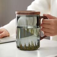 啟潤大容量1000ML辦公室泡茶杯綠茶杯個人男士過濾玻璃水杯木把分離杯 800ml煙灰蓋杯無內(nèi)膽