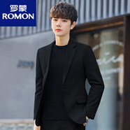 羅蒙（ROMON）春季設(shè)計(jì)感西裝外套男棕色西服立體垂感青年休閑約會(huì)小西裝單西潮 黑色 高質(zhì)感 3XL 165-180斤