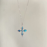 VintageThe古著(zhù)項鏈Cross女生十字架吊墜水鉆飾品 L092藍色愛(ài)心十字架項鏈