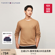 TOMMY HILFIGER【柔軟純棉】25秋冬男撞色條紋學(xué)院風(fēng)針織衫/情侶款純色毛衣 【簡(jiǎn)約合身毛衣】深卡其色0VB 2XL （推薦：180-200斤）